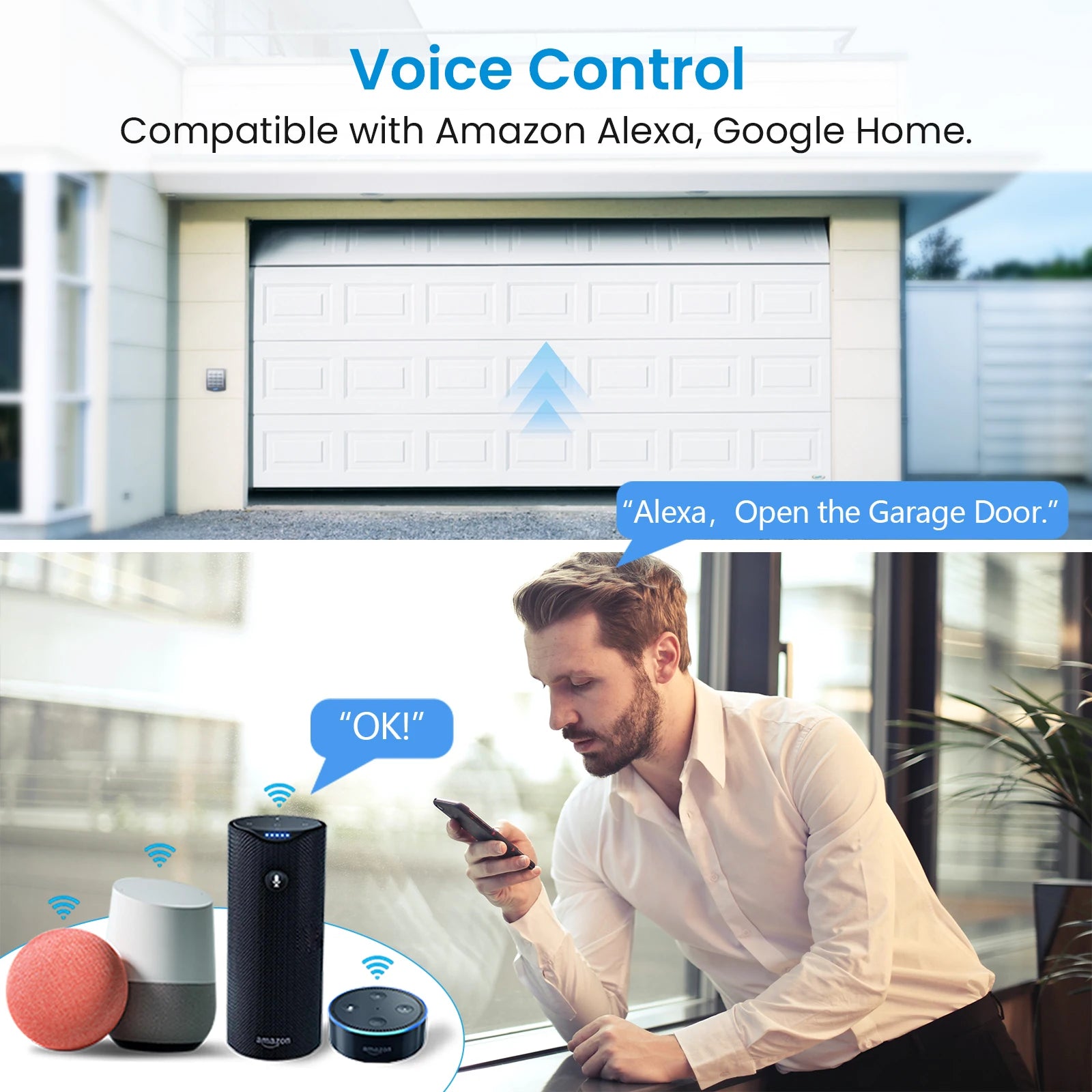 LoraTap Tuya Smart Life Garage Door Sensors Opener Controller WiFi Switch Alexa Opening Home Remote Control Contact Voice