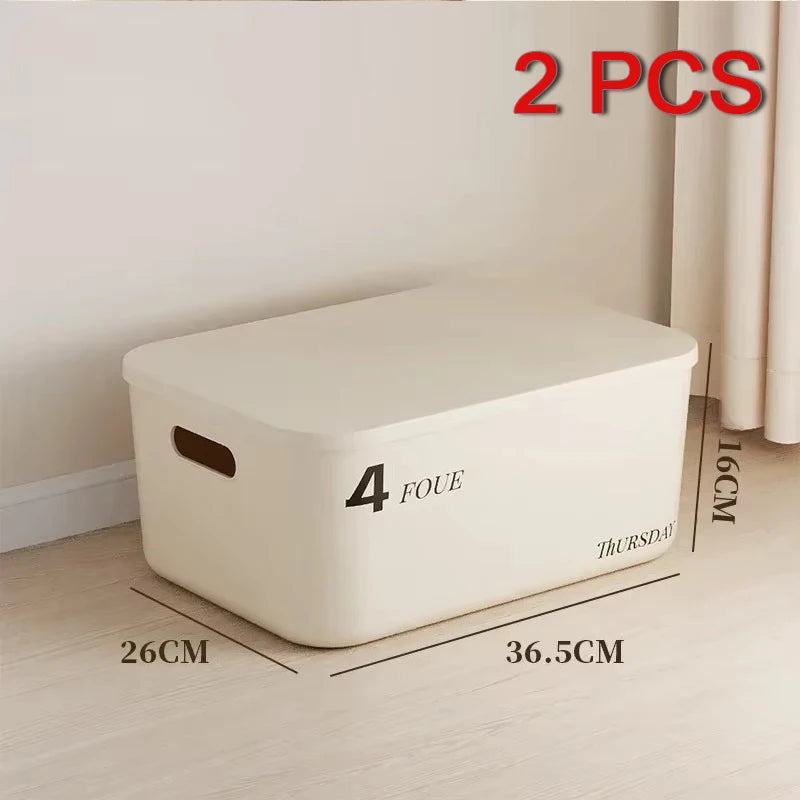 Stackable Storage Box with Lid Dustproof Cosmetics Clothing Grocery Storage Trunk Snack Storage Container Toy Storage Bin Basket