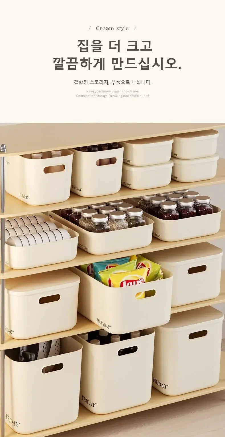 Stackable Storage Box with Lid Dustproof Cosmetics Clothing Grocery Storage Trunk Snack Storage Container Toy Storage Bin Basket