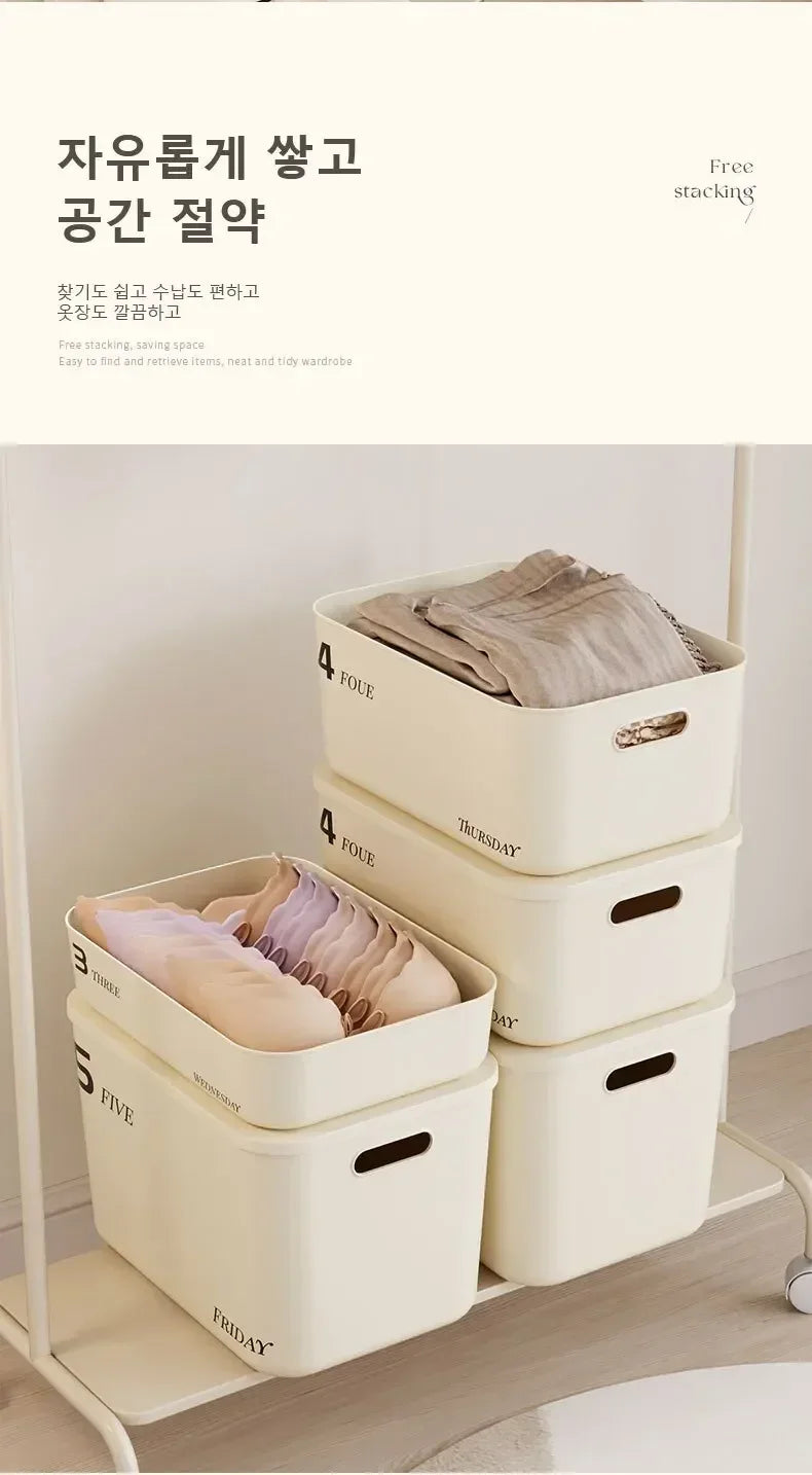 Stackable Storage Box with Lid Dustproof Cosmetics Clothing Grocery Storage Trunk Snack Storage Container Toy Storage Bin Basket