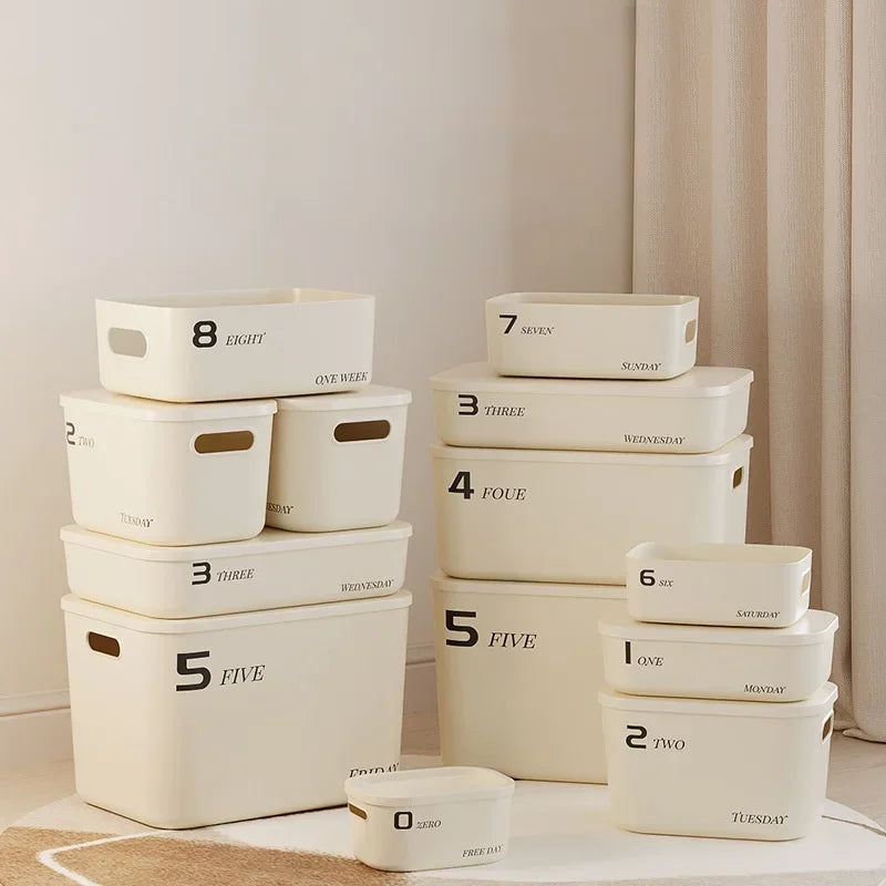 Stackable Storage Box with Lid Dustproof Cosmetics Clothing Grocery Storage Trunk Snack Storage Container Toy Storage Bin Basket