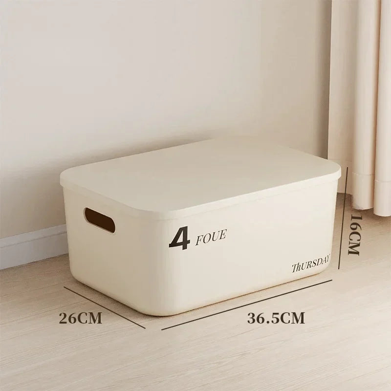 Stackable Storage Box with Lid Dustproof Cosmetics Clothing Grocery Storage Trunk Snack Storage Container Toy Storage Bin Basket