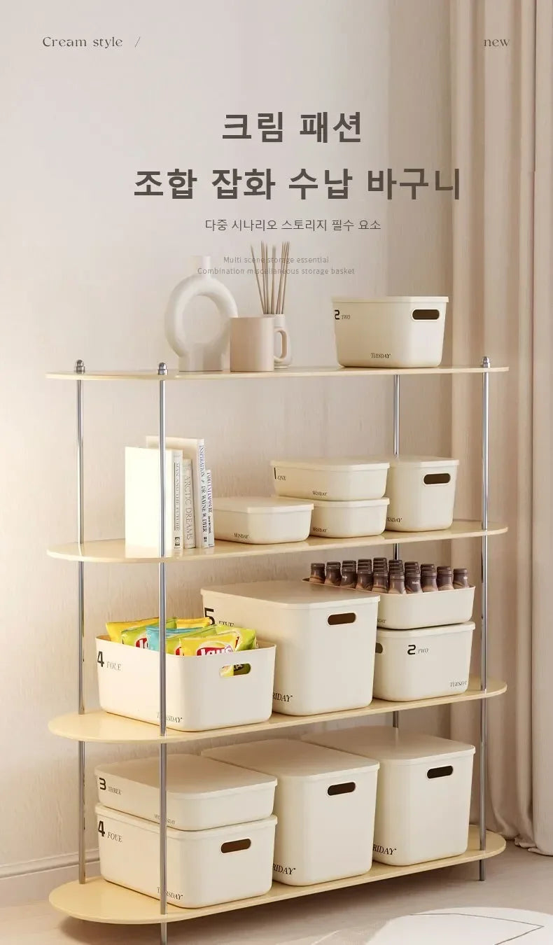 Stackable Storage Box with Lid Dustproof Cosmetics Clothing Grocery Storage Trunk Snack Storage Container Toy Storage Bin Basket